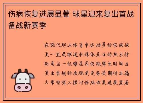 伤病恢复进展显著 球星迎来复出首战备战新赛季