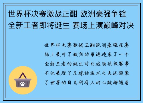 世界杯决赛激战正酣 欧洲豪强争锋 全新王者即将诞生 赛场上演巅峰对决